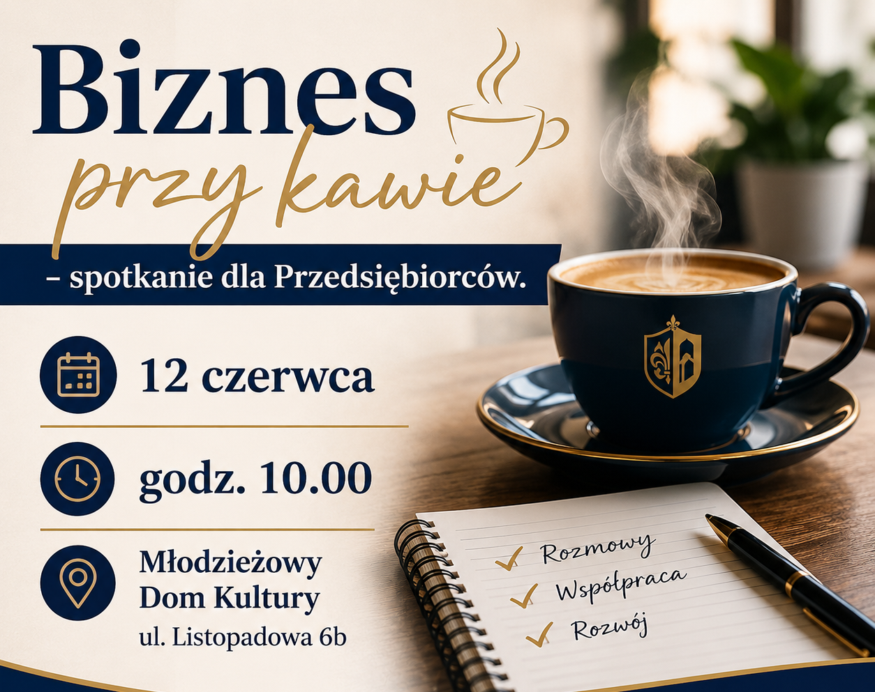 Plakat informujący o spotkaniu z przedsiębiorcami 12 czerwca.