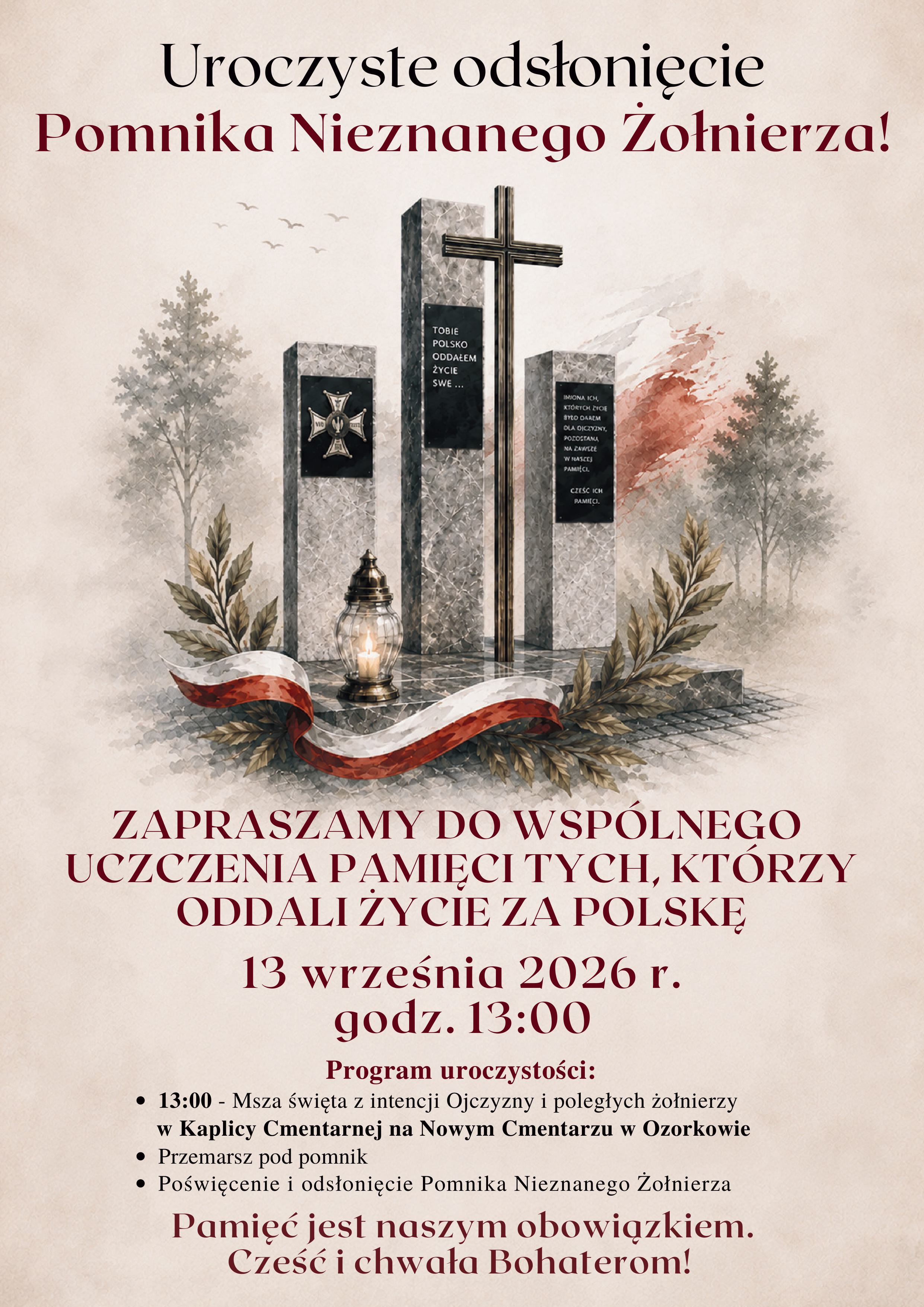 Plakat informujący o odsłonięciu Pomnika Nieznanego Żołnierza