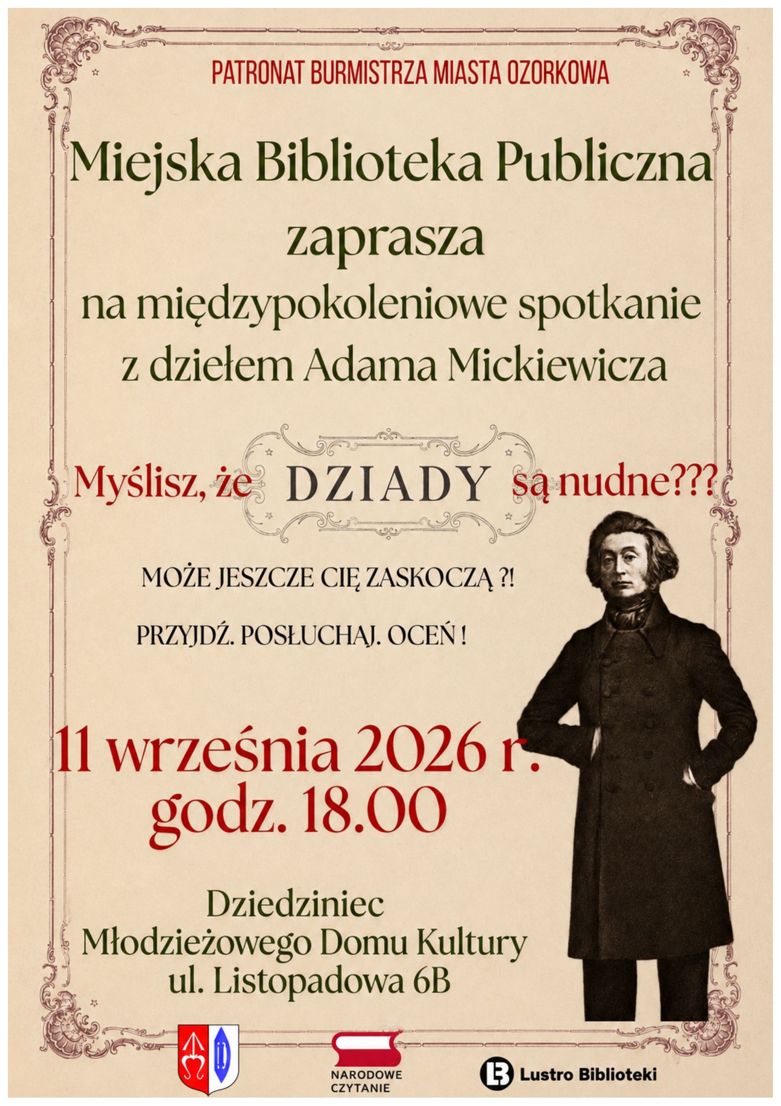 Plakat informujący o Narodowym Czytaniu