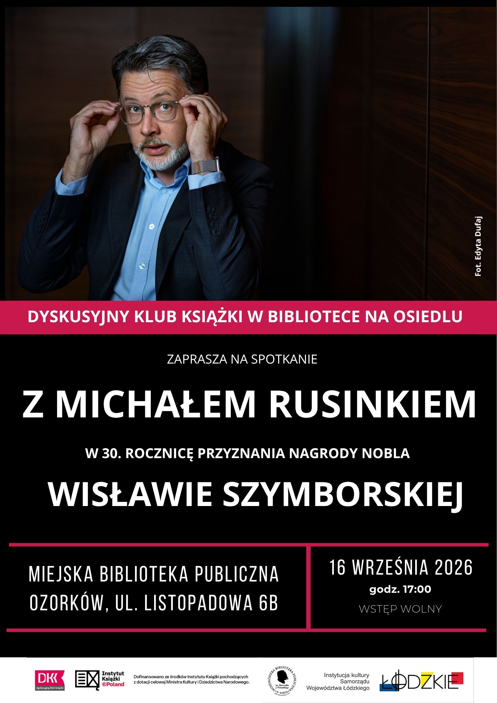 Plakat informujący o spotkaniu w MBP