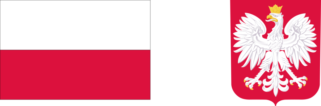 Obrazek przedstawia flagę i godło Polski