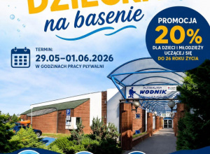 Plakat informujący o Dniu Dziecka na Pływalni Wodnik.